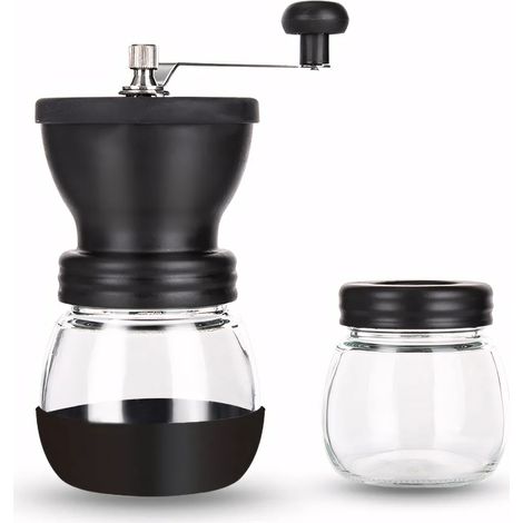 Kaffeemühle mit Keramikscheibe, manuelle Kaffeemühle, Mühle, auch für Gewürze geeignet, schwarz, im Vintage-Stil (1/5)