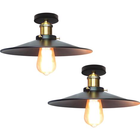 2X Lampe De Plafond En Métal Antique 26CM Plafonnier Rétro Vintage E27 60W Pour Salon, Salle À Manger, Bar, Cafétéria, Restaurant (Noir) (1/5)