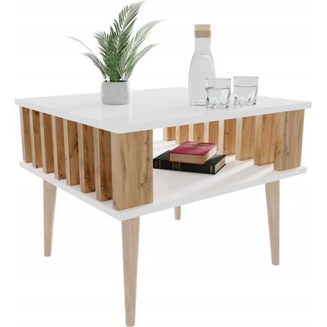 Table basse Lamella pour le salon, table basse blanche/brune (1/5)