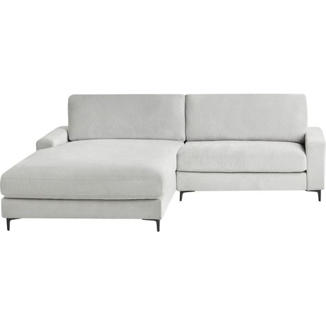 Divano angolare moderno in tessuto di ciniglia a destra Schienale imbottito in poliestere Gambe in metallo nero Grigio chiaro Maloy