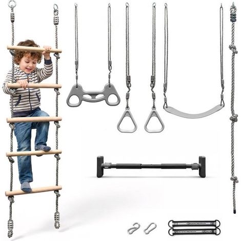 Kit de gymnastique - HYPERMOTION - 6-en-1 - Sans perçage (88-120 cm) - Charge 100 kg - Bois & acier, EN71