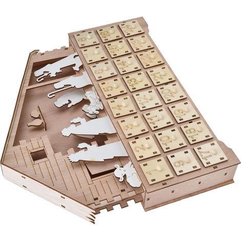 LED-beleuchteter Adventskalender aus Holz, Krippenszene, Tischdekoration aus Holz, Modell JM01269 (Batterien nicht enthalten) (1/5)