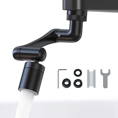 Extensión de grifo con giro de 1440°, extensión de grifo con brazo robótico Aoresac, para fregaderos de cocina y baño, 2 modos de flujo de agua ajustables, compatible con conexiones M20, M22 y M24 (ne (1/5)
