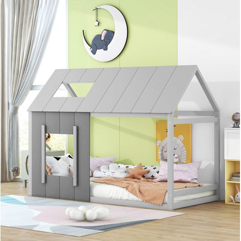 struttura letto 90x200 casa con tetto grigio HAVRYA (1/5)