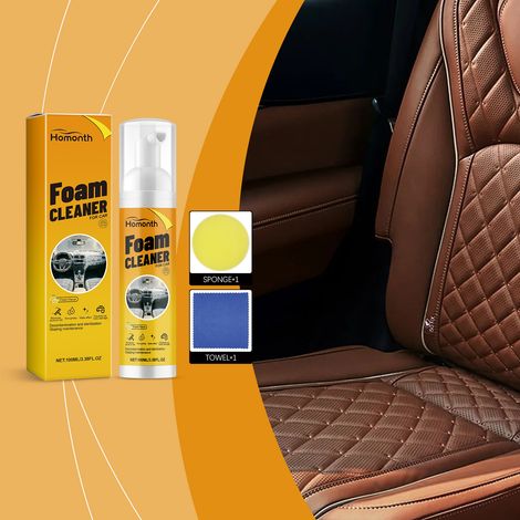 Mehrzweck-Schaumreiniger für Autoinnenräume, Lederpflege, Fleckenvorbeugung und Glanzwiederherstellung – 100 ml + Tuch + Schwamm -- BIEMMEDUE (1/5)