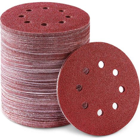 100 pièces Disques de ponçage 125 mm Grains 100 papier Disques ponçeurs excentriques Disques de ponçage pour bois métallique (1/5)