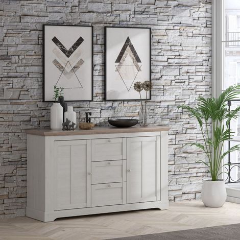 Madia Forma 2 Ante e 3 Cassetti Rovere Bianco Neve e Olmo Scuro 160 cm – Eleganza Contemporanea (1/5)