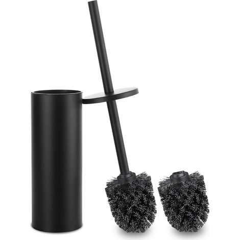Brosses WC et Supports, Brosse à Toilettes en Acier Inoxydable, Set de 2 Têtes de Nettoyage au Sol, Design Anti-Éclaboussures et Base Étanche (1/5)