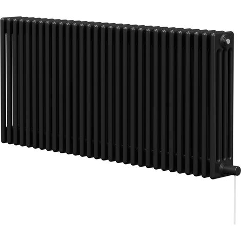 Colosseum Colore Matt Black 600mm x 1340mm Horizontal Electric Quadruple Column Radiator
