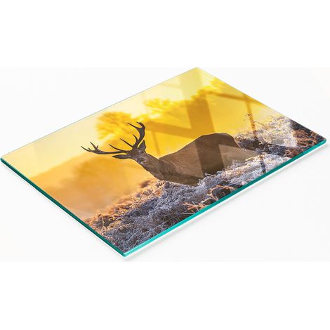 Planche à découper décorative en verre pour la cuisine, motif lever de soleil sur un cerf, 80 x 52 cm (1/5)