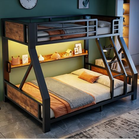 Letto a castello 90x200/140x200 in metallo e legno nero con LED, senza materassi MEUBLIV (1/5)