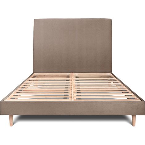 Lit 180x200cm avec tête de lit tapissier velours et sommier kit taupe - Hauteur totale : 29cm (1/5)