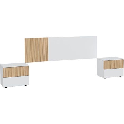 Ensemble de tête de lit + 2 tables de chevet coloris blanc artic, naturel (1/5)