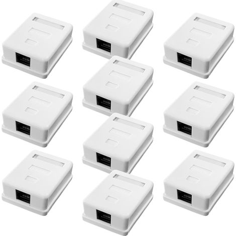 Lot de 10 prises réseau CAT 6A en saillie 1 port : prise RJ45 blindée montage en saillie 10 Gbit/s réseau Ethernet LAN Prise réseau LAN Prise réseau Blanc (1/5)