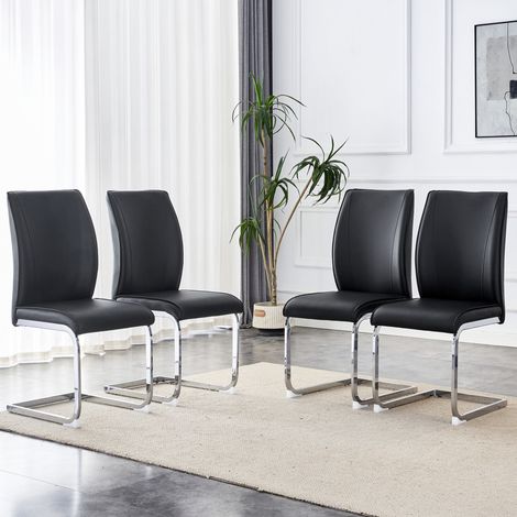 Set di 4 sedie da pranzo in PU con gambe in metallo argento, nero (1/5)