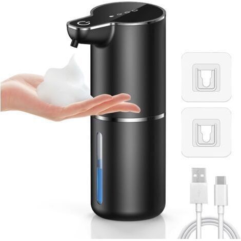 Automatic Soap Dispenser, Foam Soap Dispenser, Wall Mounted, Touchless Soap Dispenser with Sensor, 4 Levels Adjustable, Black, for Kitchen, Bathroom, School (1/5)