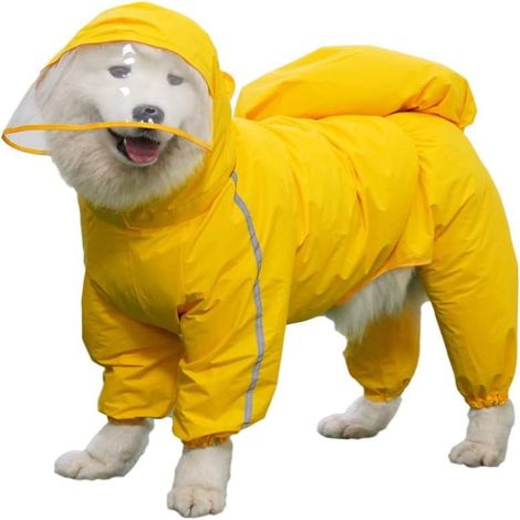 Imperméable à capuche pour chien mâle de grande taille, avec bande réfléchissante et capuche intégrée (jaune 12XL)