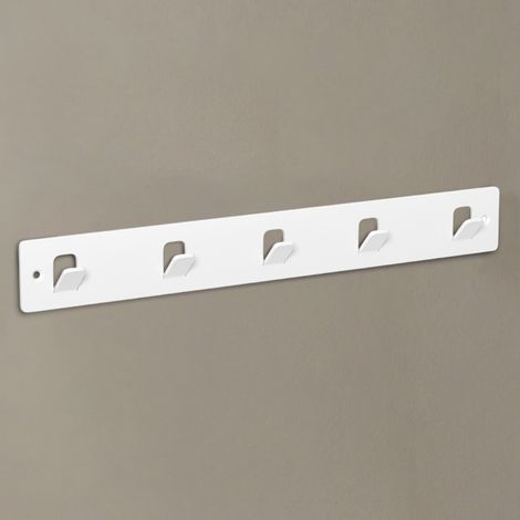 doporro Garderobenleiste mit 5 Haken, Wandgarderobe mit Garderobenhaken, Kleiderhaken Wand, Hakenleiste, selbstklebend oder zum Bohren, für Flur, Bad und Küche, weiß, Stalo-14