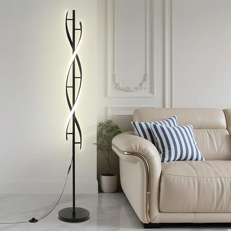 Floor Lamp Living Room Spiral Floor Lamp Black Floor Lamp Living Room Dimmable LED Floor Lamp With Remote Control Large Living Room Lamp Cold Natural Silicone Ironwork (1/5)