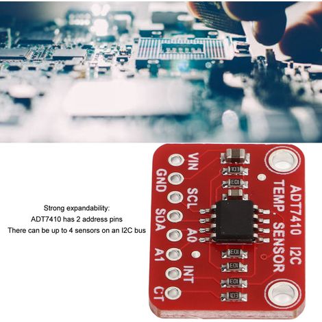 Carte de dérivation pour capteur de température ADT7410, interface I2C, module de capteur de température précis de -40 °C à 105 °C, 2,7 V - 5 V CC (1/5)