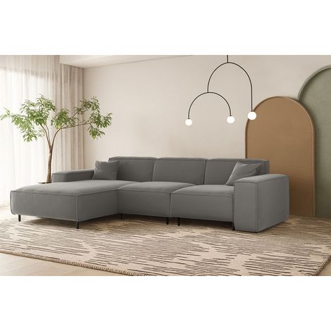Ecksofa Designersofa GLORIA in Stoff Tiffani Grau Ottomane Links