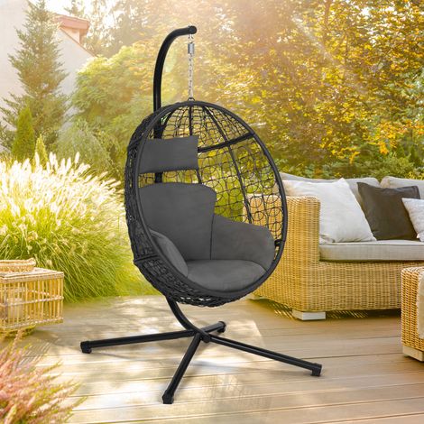 Sillón gris calado en forma de huevo con cojín gris (1/5)
