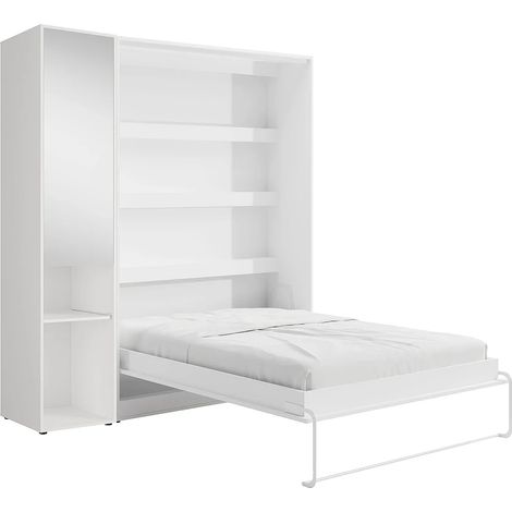 Letto a scomparsa verticale 160 x 200 cm 1 colonna contenitore Con specchio e LED Bianco - RAPILI