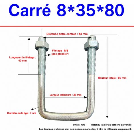 Collier carré à boulon d’angle M8 x 35 x 80 mm en acier carbone galvanisé 35 80 40 299 g – Livraison gratuite