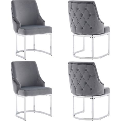 4 sillas de comedor de terciopelo gris con patas metálicas plateadas (1/5)