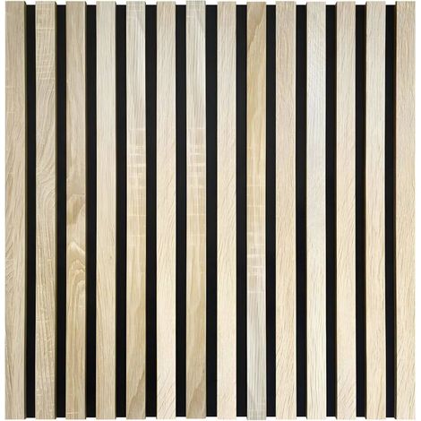 Panneau tasseaux bois 60 x 60 x 1,9 cm - décor chêne clair fond noir - 0,36m²