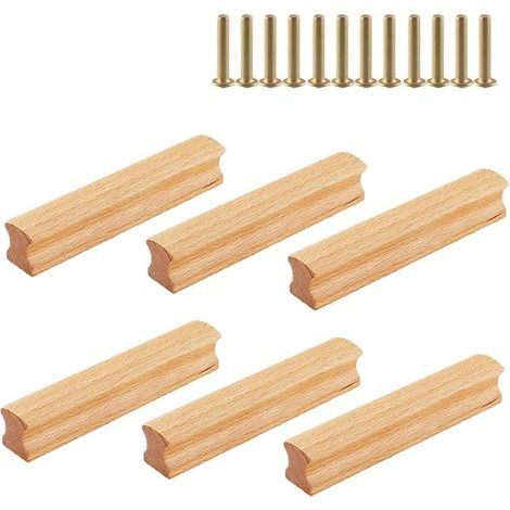 Wooden Furniture Handle, Solid Wood Furniture Handles with Screws, 64mm Hole Spacing, Cabinet Handle, for Wardrobe, Desk, Coffee Table (1/4)