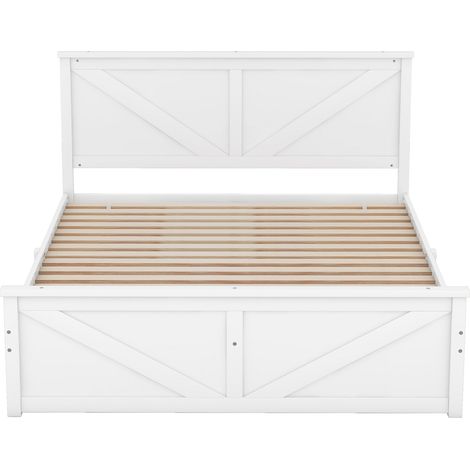 Cama con almacenaje 160 x 200 cm blanca con 4 cajones, pino y MDF, cabecero (1/5)