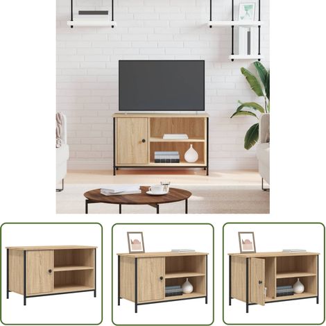 The Living Store TV-Schrank Sonoma-Eiche 80x40x50 cm Holzwerkstoff - TV Schrank - Holz Sideboard - Wohnzimmerschrank - Eiche Möbel - Industrielles Design (1/5)