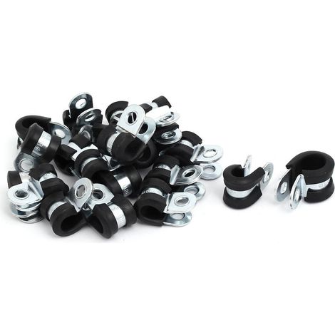 Collier de Serrage avec Insert en Caoutchouc Tuyau Pince Clip Serre Joint 8mm dia caoutchouc doublé en forme zingué Attache câble 20pcs (1/3)
