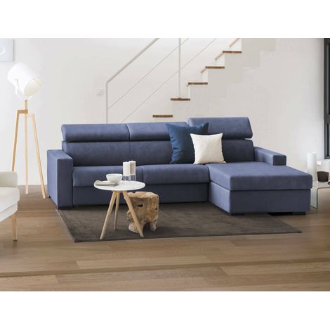 Talamo Italia Sofá fijo Marica, Sofá de esquina, 100% Made in Italy, Sofá de salón con chaise longue, en tela acolchada - península contenedor derecho, con reposabrazos estándar, Cm 280x95h85, Azul, c (1/5)