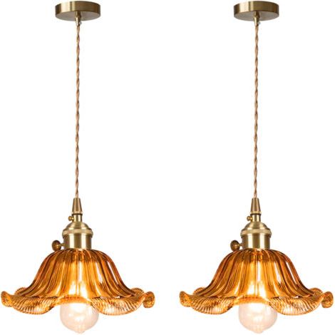royaluxe- 2PCS Plafonnier D'Intérieur Vintage Suspension Luminaire En Verre Lustre Rétro Suspension Moderne Marron (1/5)