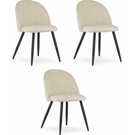 Chaise Valora BELLO velours beige pieds noirs lot de 3 design élégant (1/5)