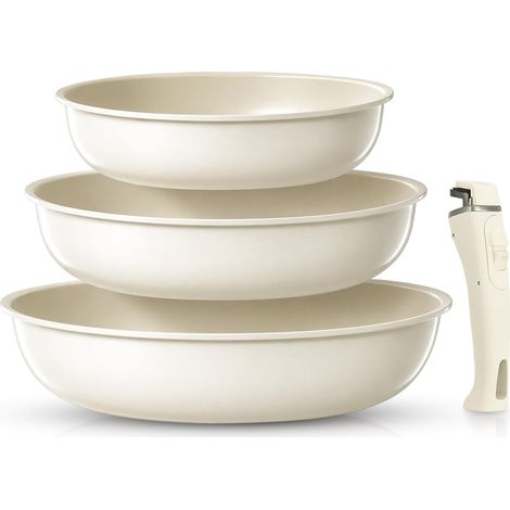 Set of 3 Frying Pans 7.9/9.4/11 mm with Removable Handle, Aluminium (1/5)