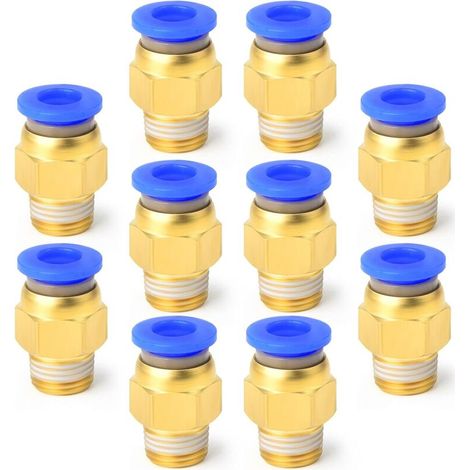 Raccordi pneumatici a innesto rapido, diametro esterno 10 mm × filettatura maschio BSP da 1/4" – Confezione da 10, modello PC10-02