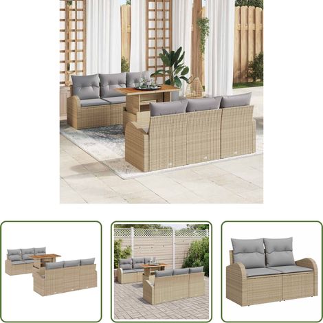 vidaXL Poly Rattan - Garten-Sofa-Set mit Speicher 7 pcs Beige Poly Rattan (1/5)