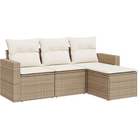 Salon de jardin avec rangement et coussins résine tressée modulable beige 4 pièces (1/5)