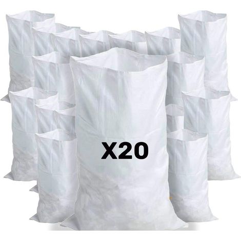 20 Sacs à Gravats, 55 x 95cm, 55kg, Résistant et Réutilisable, En polypropylène tissé blanc, Sable, Terre, Gravier, Jardinage, Chantier, Déchets de constructions (1/5)