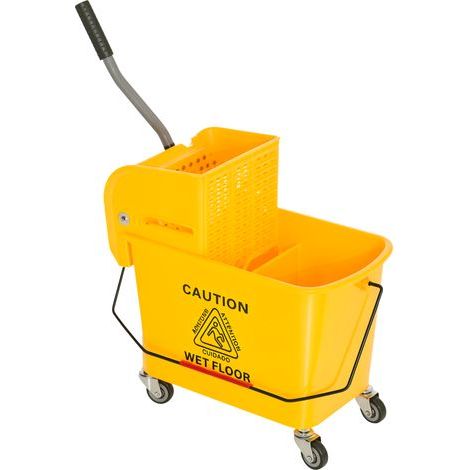 Seau à serpillière de 20 L avec essoreuse et poignée, monté sur roulettes, en plastique jaune (1/5)