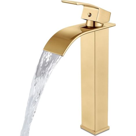 Adjustable Waterfall Basin Mixer Tap with Hot and Cold Water, Waterfall Bathroom Faucet, 30cm Height (Gold) (1/5)