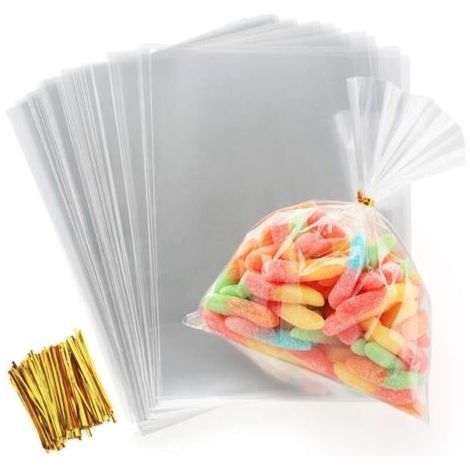 Sac Plastique Transparent 200pcs Sac OPP 15x20cmSachet Bonbon en Cellophane Sachet Transparent Cadeau avec Liens Torsadés 10cm (1/5)