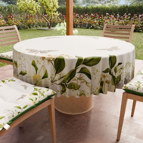 Nappe Ronde Anti-Tache Microfibre Diamètre Ø 160 cm Nappes en Tissu de Cuisine pour Table Ronde Motif Floral 100% Fabriqué en Italie (1/5)