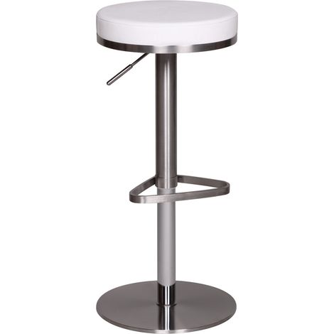 Tabouret de bar rond réglable en hauteur 38x38x57/82 cm en PU blanc (1/5)