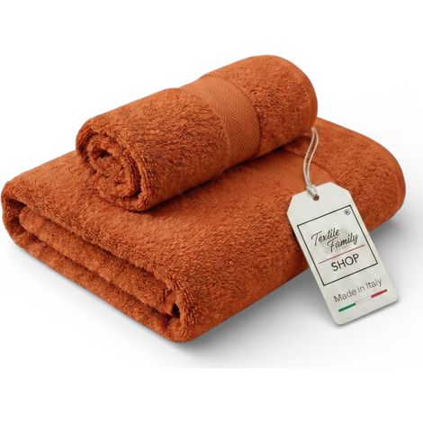 Coppia Asciugamani Viso e Ospite Terracotta - Spugna 100% Cotone 450 g/m² Made in Italy