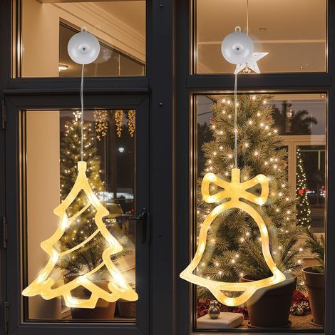 Christmas tree string lights, 2-piece set, warm white light, battery powered, with suction cup and timer. (1/4)