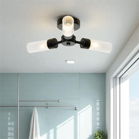 Forum Spa Ottawa Black Ribbed Three Light Ceiling Flush - SPA-39650-BLK (1/4)